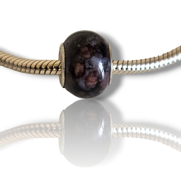 Pandora-like Black Abstract Murano Glass Charm 925 Sterling Silver Core - Picture 15 of 16